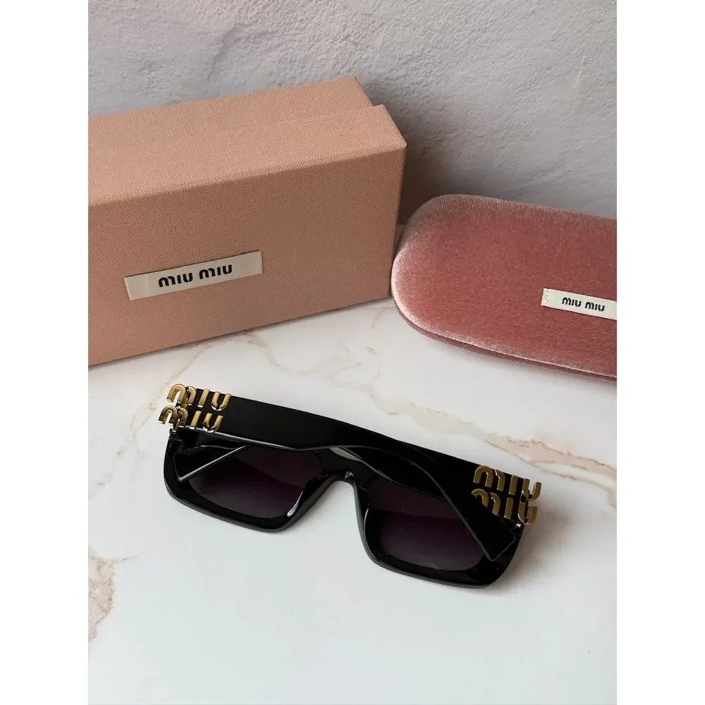 NEW Miu Miu MU07YS 1AB5D1 Black Gold Square Sunglasses